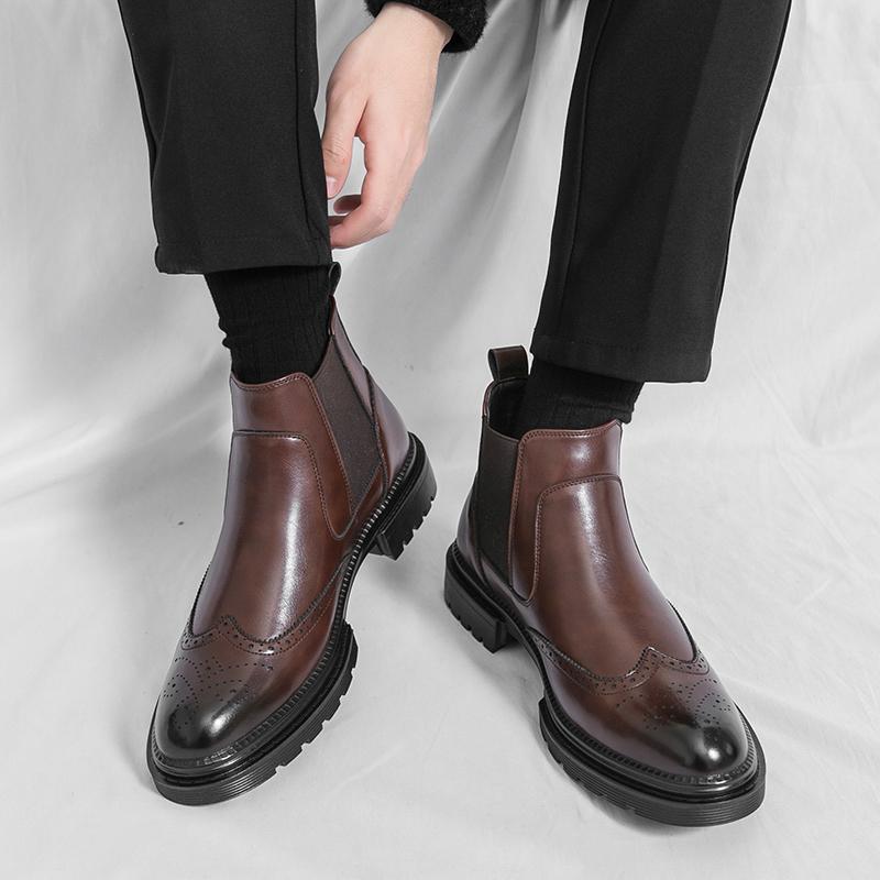 Модные Классические Ботинки Челси в Ретро Стиле Мужские Брендовые Городские Деловые Кожаные Повседневные Ботинки Слипоны Удобные Мужские Кожаные Ботинки Хайтопы