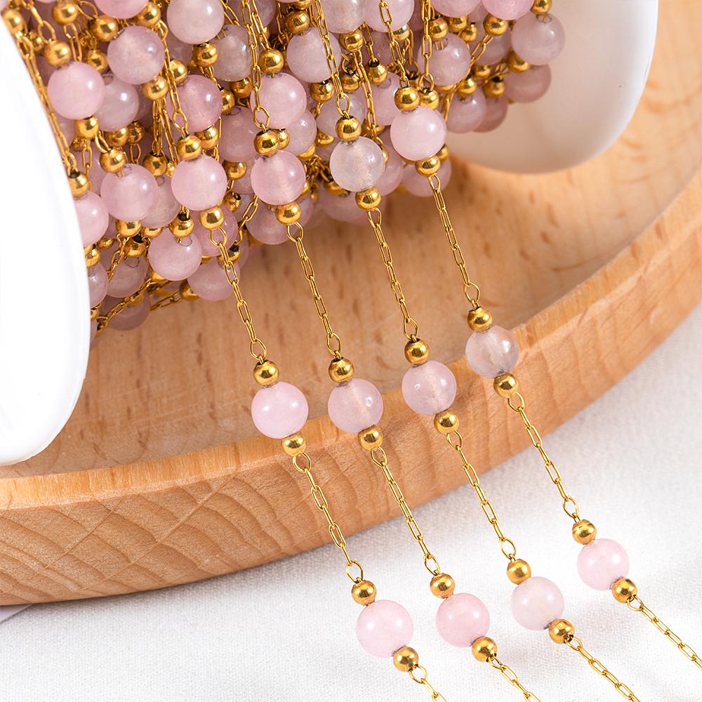 1M Stainless Steel Pink Ball Beads Beaded Chain 4.5mm Glass Crystal Link Chains for DIY Bracelet Necklace Jewelry Making Supply