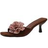 Thick Heel Retro Suede French Small Cool Slippers Women's Shoes Wear 2025 New Summer with Skirt Flower Sandals