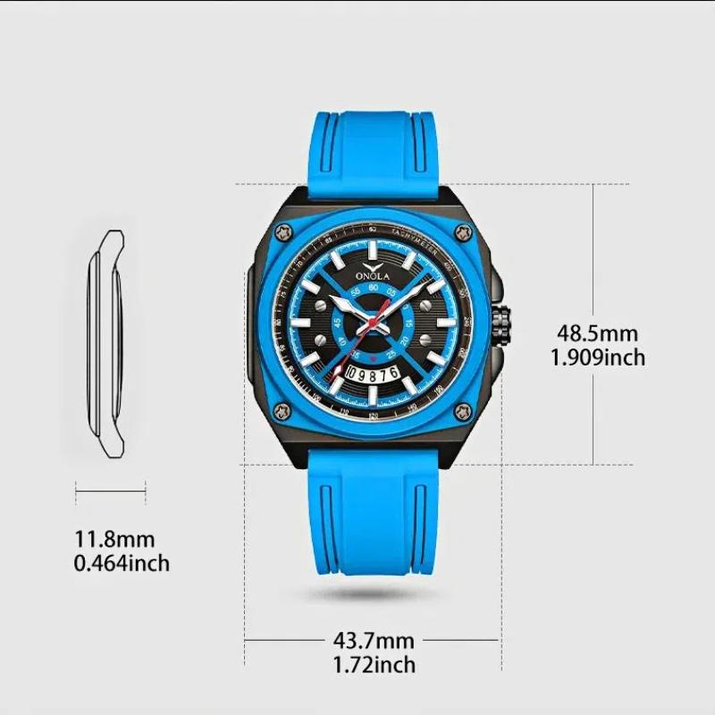 ONOLA Модные квадратные новые мужские часы с тремя циферблатами, календарем, многофункциональные кварцевые водонепроницаемые часы на ремешке