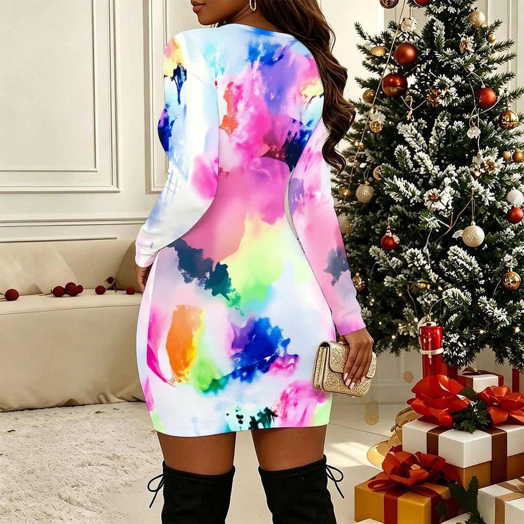 Женское платье-мини bodycon с длинным рукавом, V-образным вырезом, перекрестным дизайном и вырезами, большого размера, для вечернего клуба
