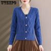 Вязаный кардиган с v-образным вырезом, женский новый свободный короткий свитер с жареным тестом, модный топ