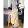 Women's Y2k Yellow Jeans Harajuku 90s Aesthetic Baggy Star Print Denim Trousers Korean Jean Pants Vintage 2000s Kawaii Clothes
