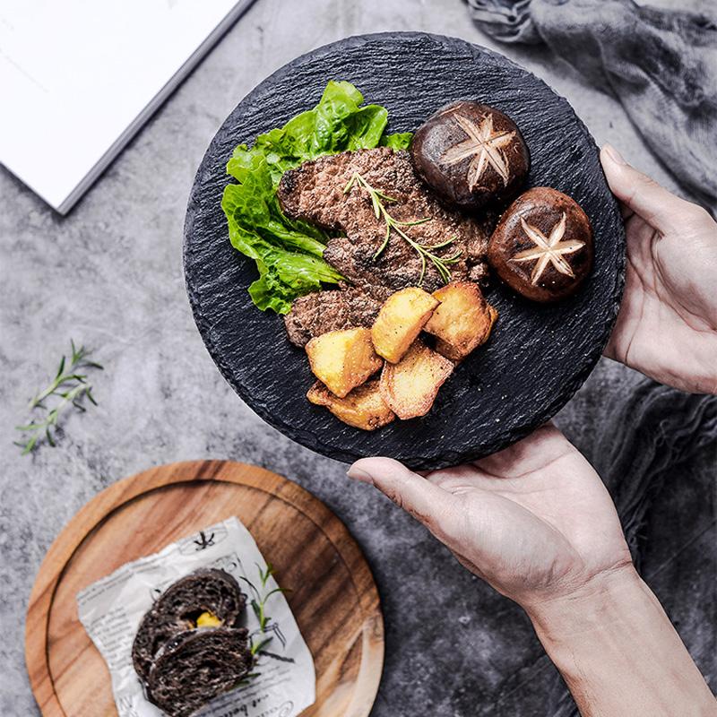 Деревянная сланцевая тарелка, обеденная тарелка для стейка, деревянная тарелка, поднос для десерта, пиццы, сервировочный поднос с ручкой, ресторанная кухня, посуда, столовые приборы