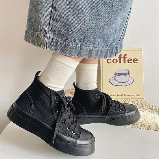 Высокие парусиновые туфли для женщин, туфли на толстой подошве в гонконгском стиле в стиле ретро, ​​туфли на высоком каблуке, повседневная обувь в корейском стиле