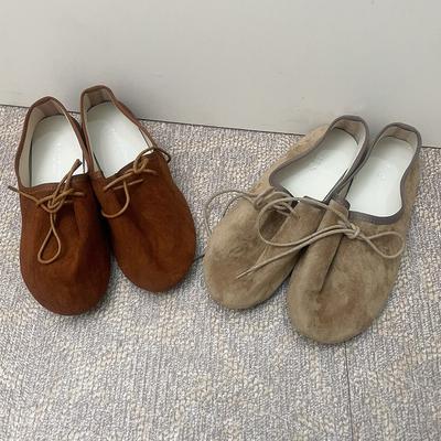 Свободные туфли из овчины в повседневном стиле, с глубоким вырезом, на шнуровке, с круглым носком, на плоской подошве, весенние новые одинарные туфли, женские туфли-монки на мягкой подошве