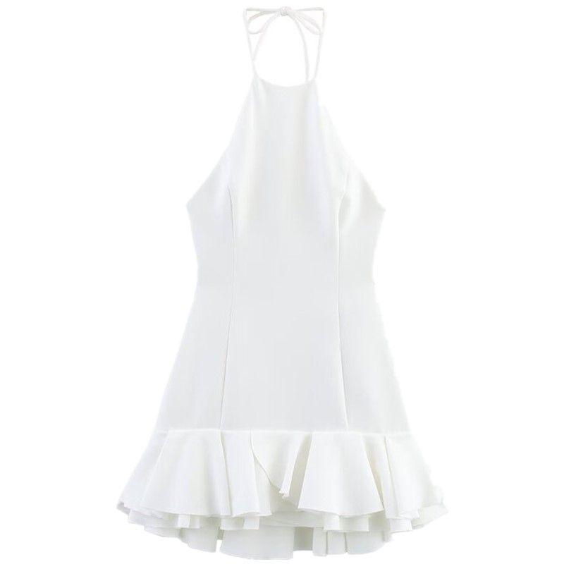 Western Style 2025 Summer New Women Clothes Versatile Laminated Decorative Neck Collar Mini Dress 3560536