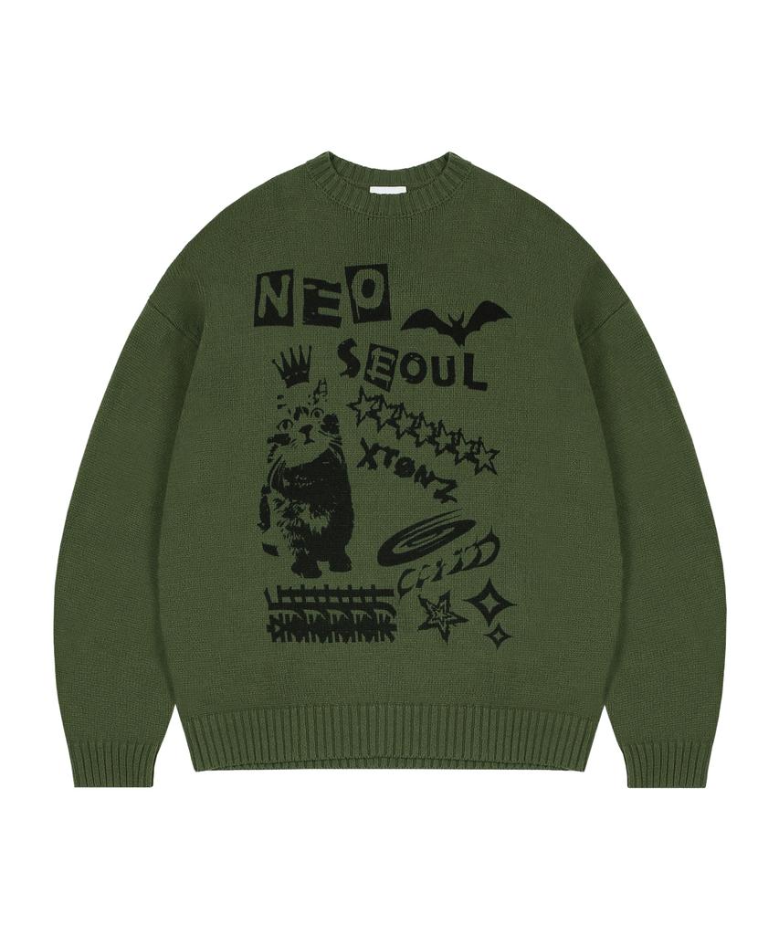 XTONZ Xf002 Cat World Pullover Knit (Khaki)