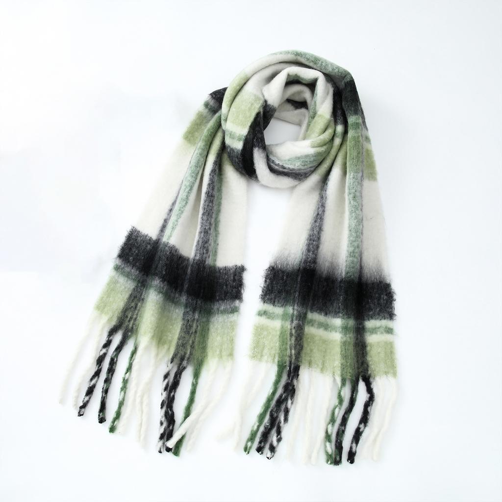 Tonglu Homemade Mohair Imitation Cashmere Plaid Scarf Women's Autumn and Winter New Warm Thickened Scarf Shawl