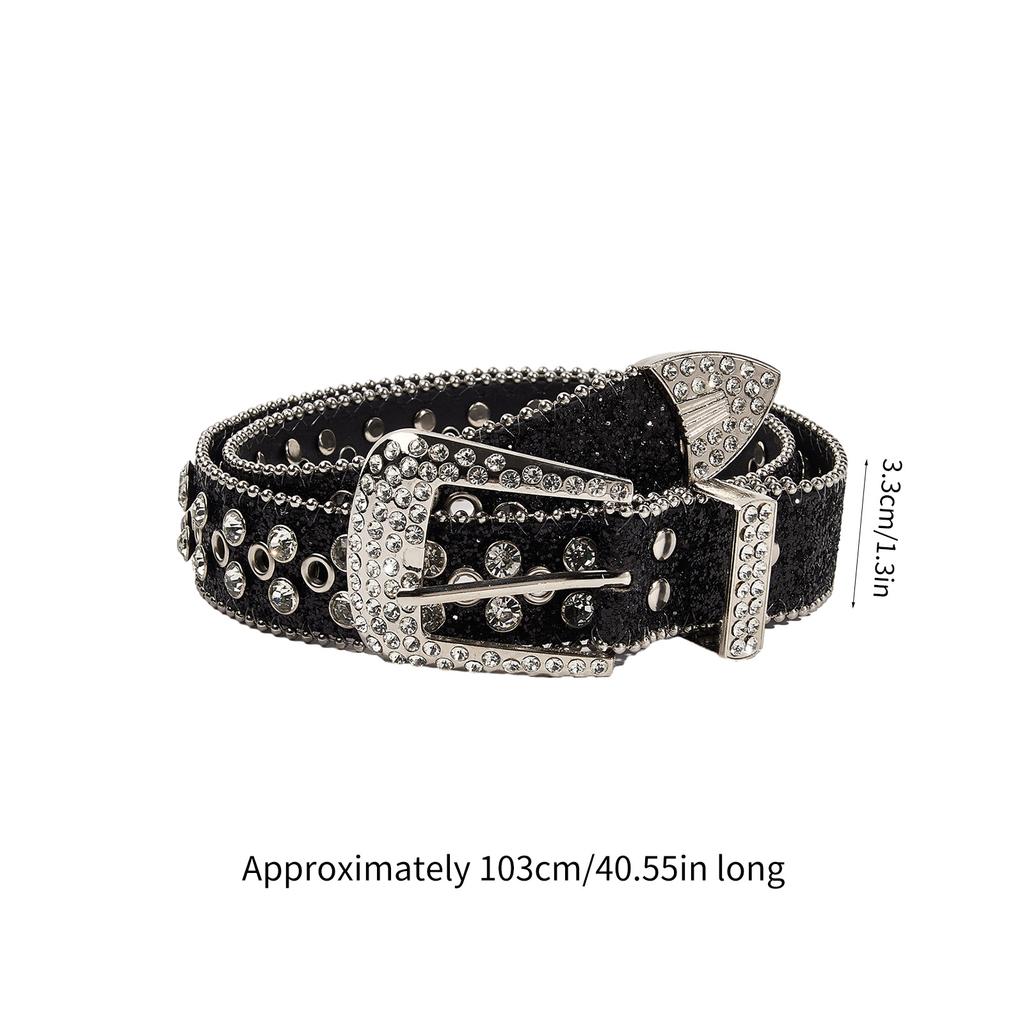 Rock Fans Waist Belt Adjustable Pin Buckle Rhinestone Belt for Woman Girls Thin Full Sequins Waist Strap for Jeans Dress