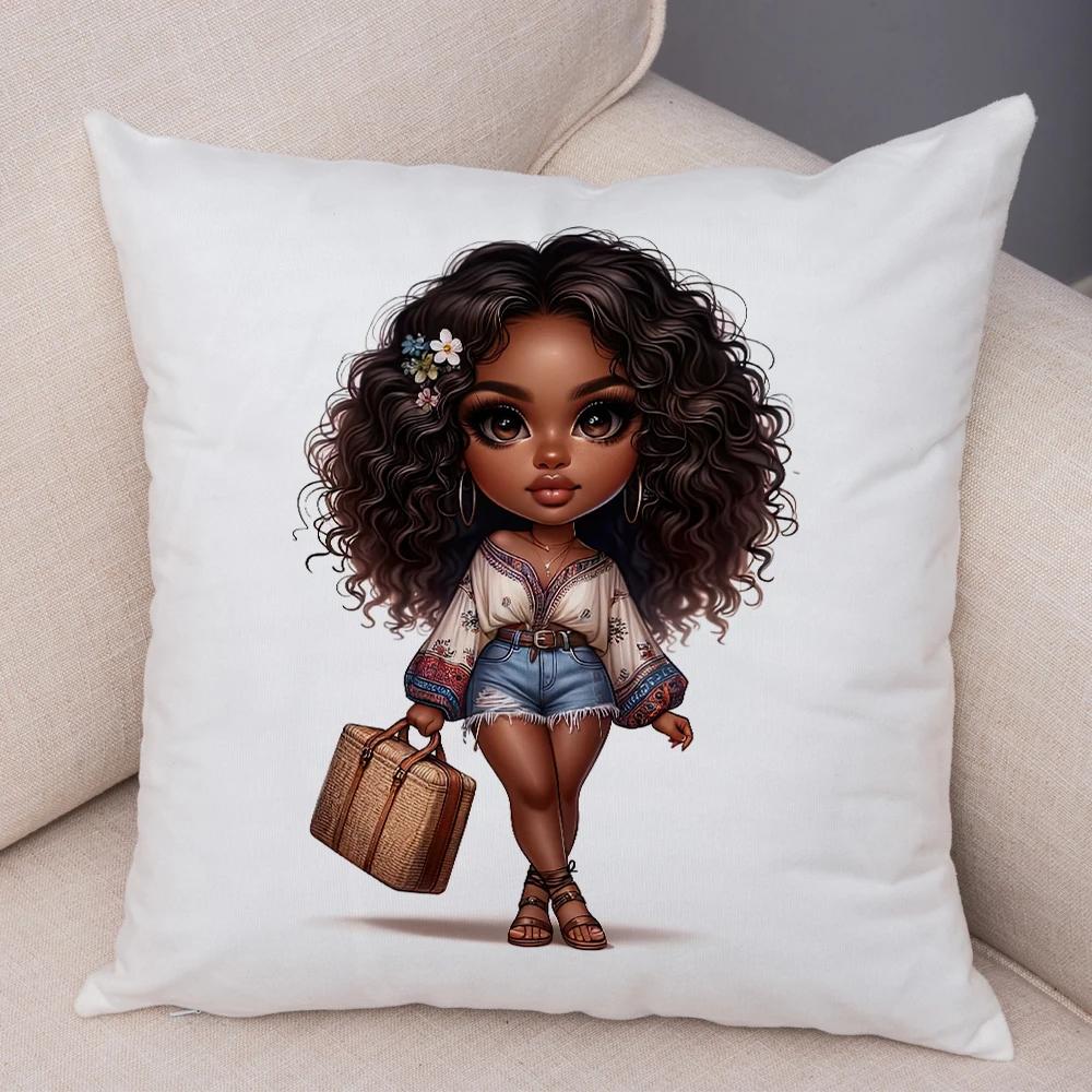 Мода Мультяшная Африканская Девушка Наволочка Мягкая Плюшевая Наволочка для Подушки для Дивана Домашний Декор Милая Черная Женщина Наволочка для Подушки
