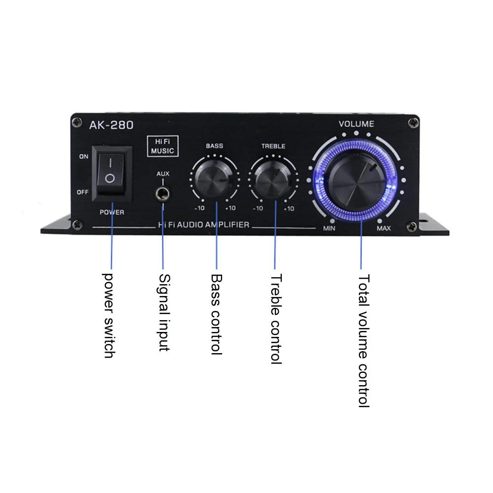 Цифровой усилитель AK-280 12 В 40 Вт+40 Вт HIFI Цифровой стерео аудиоусилитель 2 канала Домашний кинотеатр Поддержка высоких и низких частот AUX вход