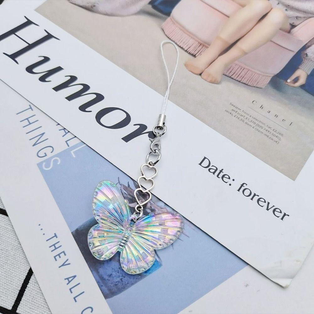 Acrylic Laser Butterfly Phone Pendant DIY Handmade Sweet Phone Lanyard  Mobile Phone Accessories