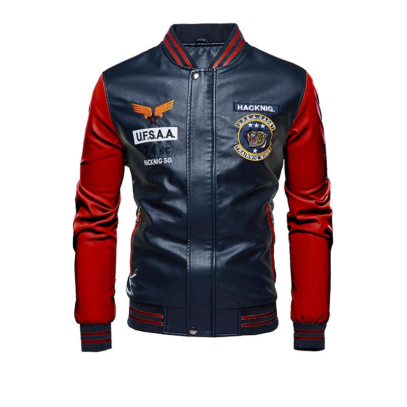 Мужские кожаные бомберы Slim Fit College Fleece Pilot Men's Coats Мужские бомберы