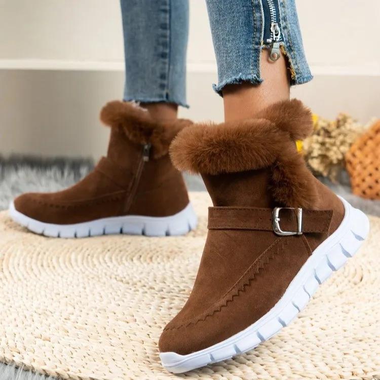 Fashion Plus Size 43 Women's Winter Boots 2025 New Outdoor Short Plush Warm Ankle Boots Botines Mujer Casual Side Zipper Flat Snow Boots