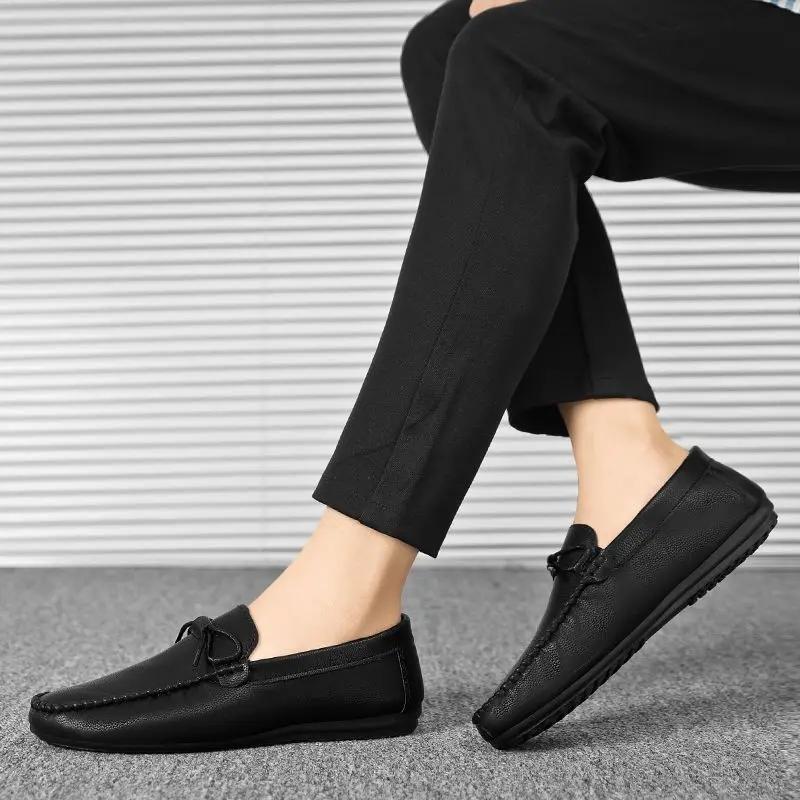 Fashion Moccasin Slip-on Men's Leather Shoes Non Flat Summer Sale Common Social Size 45 Low Price Classic Original Pu Male Casual Shoe