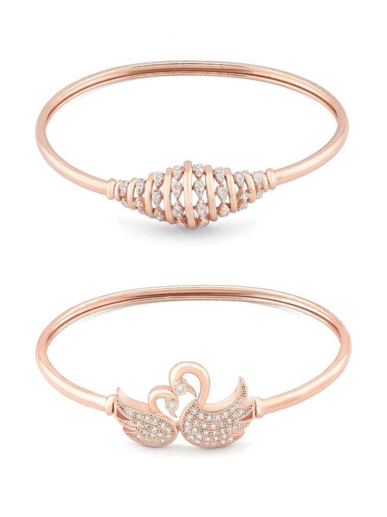 Набор из 2 браслетов-када из латуни цвета розового золота с кубическим цирконием в современном стиле для женщин