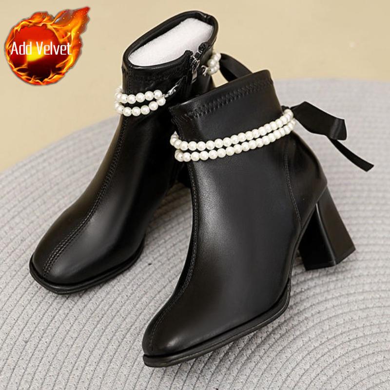 Женские туфли на каблуке, короткие, с квадратным носком, кожаные ботильоны, осень-зима, дизайнерские, роскошные, новинка, шикарные и элегантные женские ботильоны