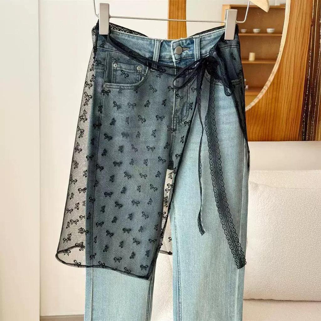 Корейская кружевная вышитая поясная повязка юбка из тюля с многослойным шарфом-аксессуаром