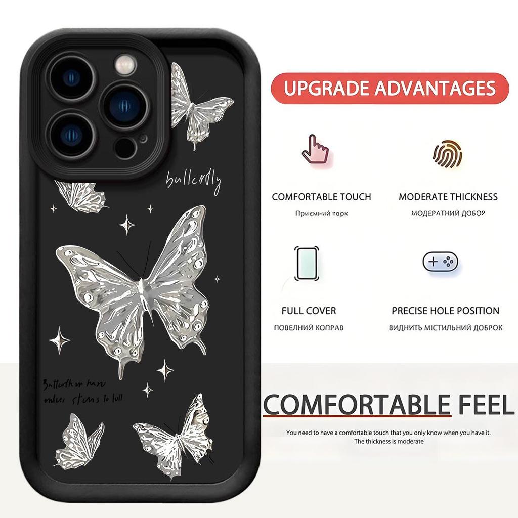Silver Butterfly Diamond Cross iPhone 15/16/17 Case - Black Groove Sky Eye Design