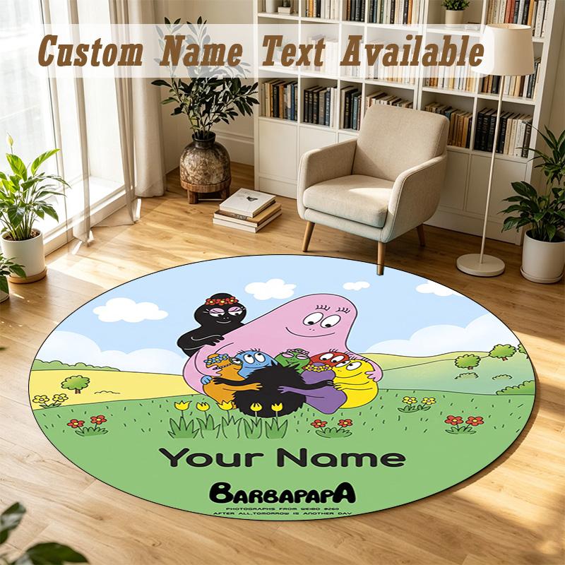 Round Rug Custom NameBarbapapa Pattern Non Slip Carpet Home Floor Decor