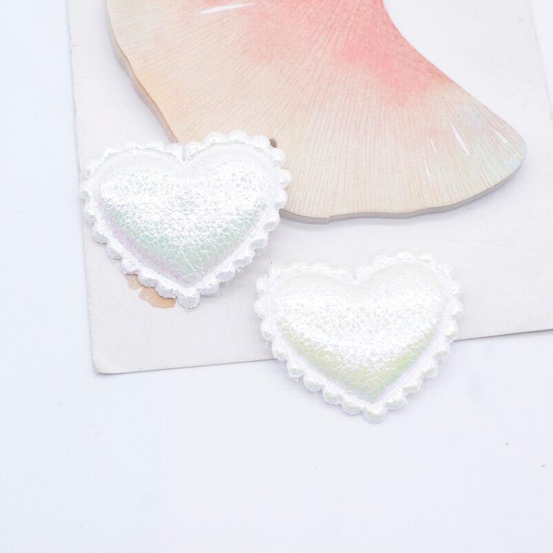 40Pcs 38*32mm Glitter Heart Applique Padded Patches for Clothes Hat Crafts Sewing Supplies DIY Headwear Hair Clips Bow Decor