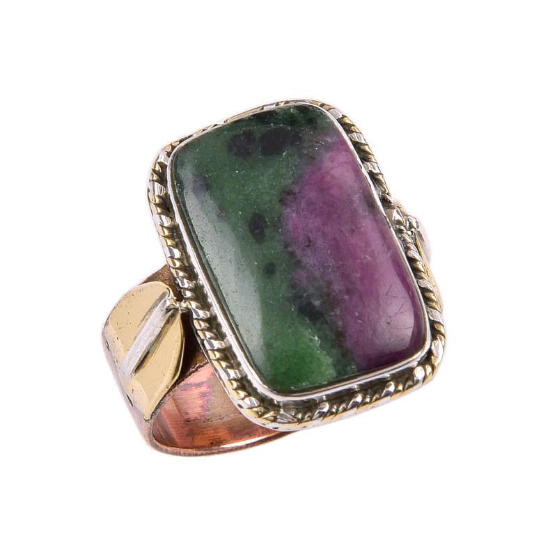 Двухцветное кольцо ручной работы из стерлингового серебра 925 пробы с рубином в зойсайте, созданное в лаборатории S.7 q1h31