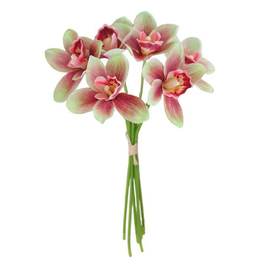 Yousheng 6 шт. Имитация букета цимбидиума Настоящее прикосновение Искусственные цветы Не увядающие Выцветающие Яркий цвет Искусственный цветок