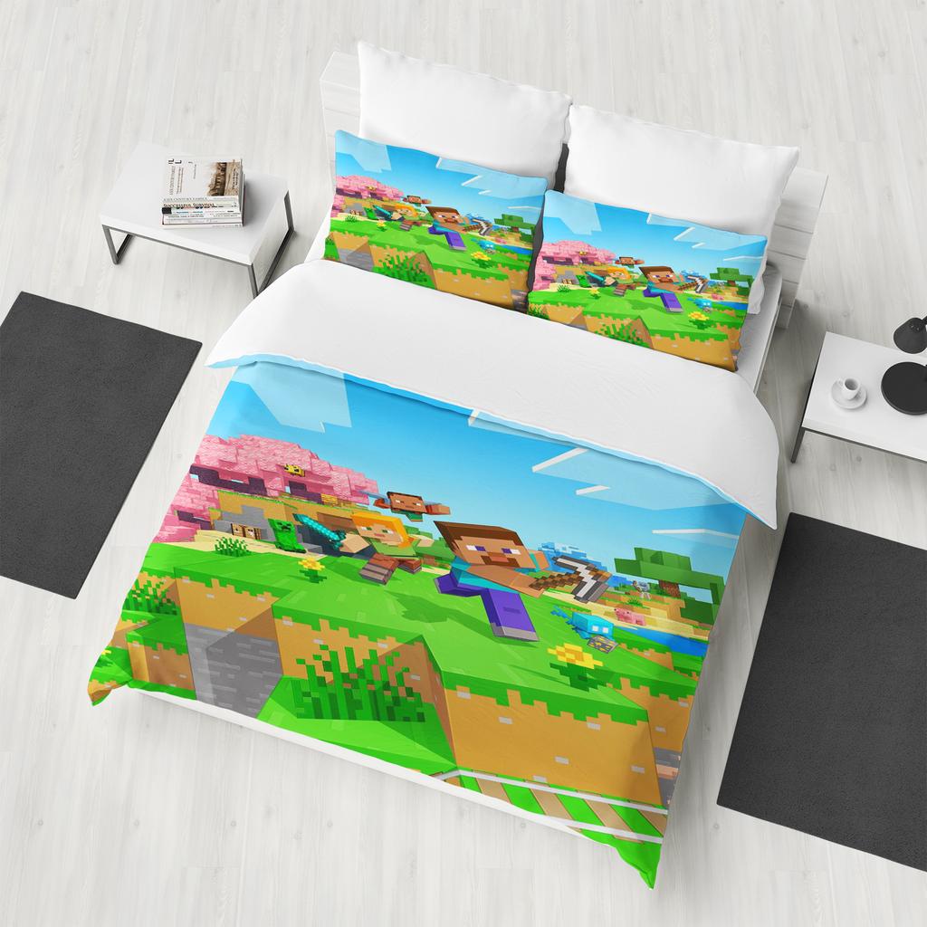 M-Minecraft 100% Полиэстер Аниме Принт Постельное Белье Пододеяльник Королевский Хлопок Милый Принт Мультфильм Чехол на Одеяло