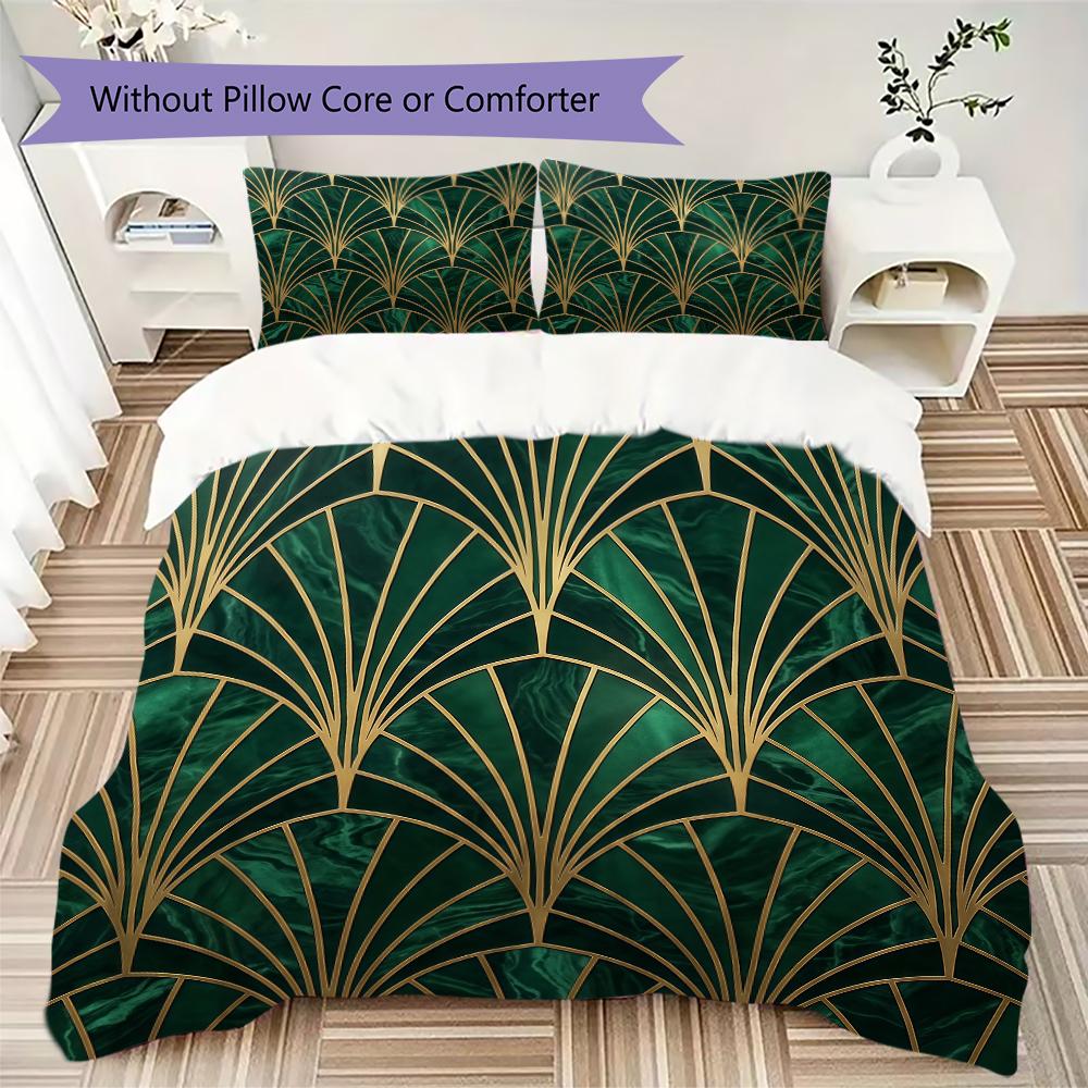 Deco Golden Fan Pattern Bedding uilt Set uilt Cover Pillowcase Home Decoration Birthday Gift (1 * duvet cover + 2 * pillowcase without core)