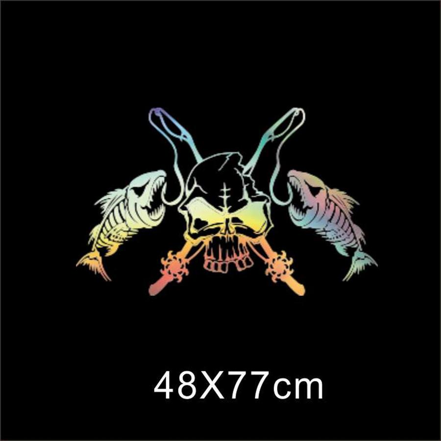 Fishing Skull Skeleton Fish Rod Hook Car Boat Sticker Vinyl Decal Sticker Laser Colorful