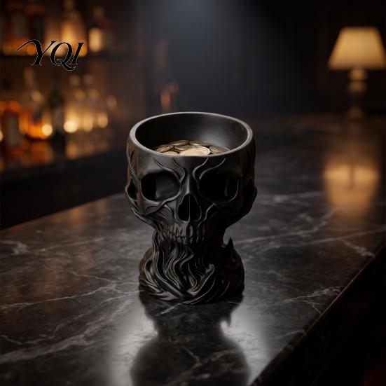 Cool Room Decor for Men 3D Printed Gothic Skull Decorative Catchall Bowl, Storage Holder Key Jewelry Tray Coin Jewelry, Dark Art Desktop Ornament Home