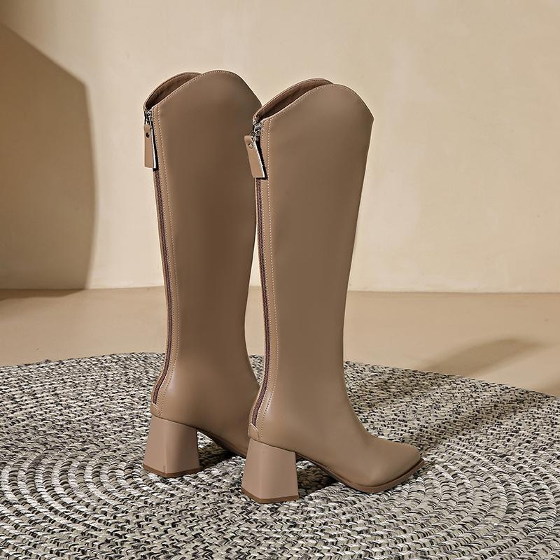 Plus Size New Women Boots Zipper Thick High Heels Simple Autumn Winter Boots Knee High Botas