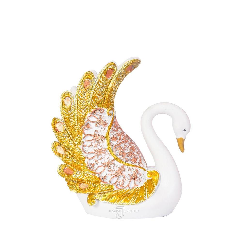 Duck Swan Pair Feather Design Sculpture for Home Decor Decorative Showpiece (Set of 2 Pc, Small, White) Showpiece