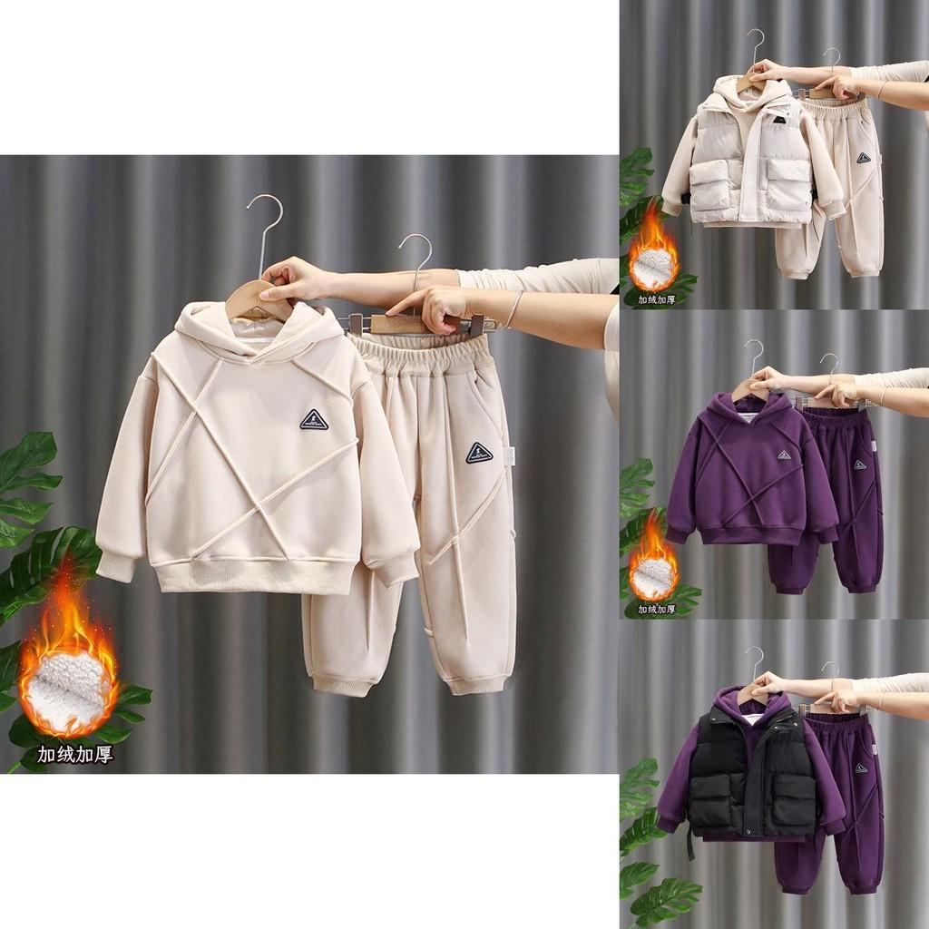 Stylish Boys Fleece Sports Set Three Piece Thick Autumn Winter Outfit For Kids