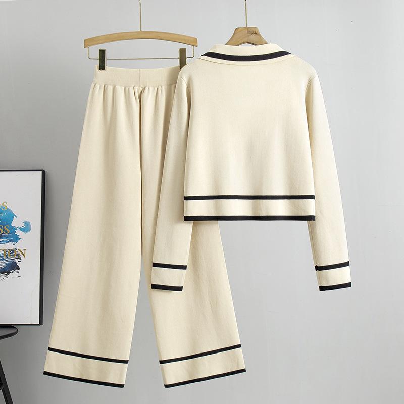 Spring and Autumn Women's Knitted Wide Leg Pants Short Small Fragrance Fashion Casual Pant Suit