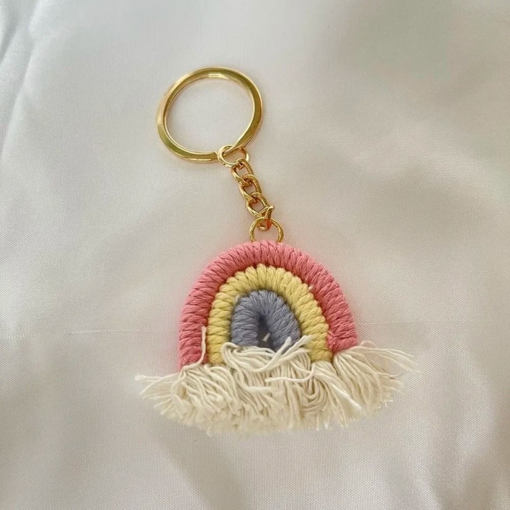 Fashion Three Color Rainbow Key Chain Pretty Knitted Rainbow Keychain Women