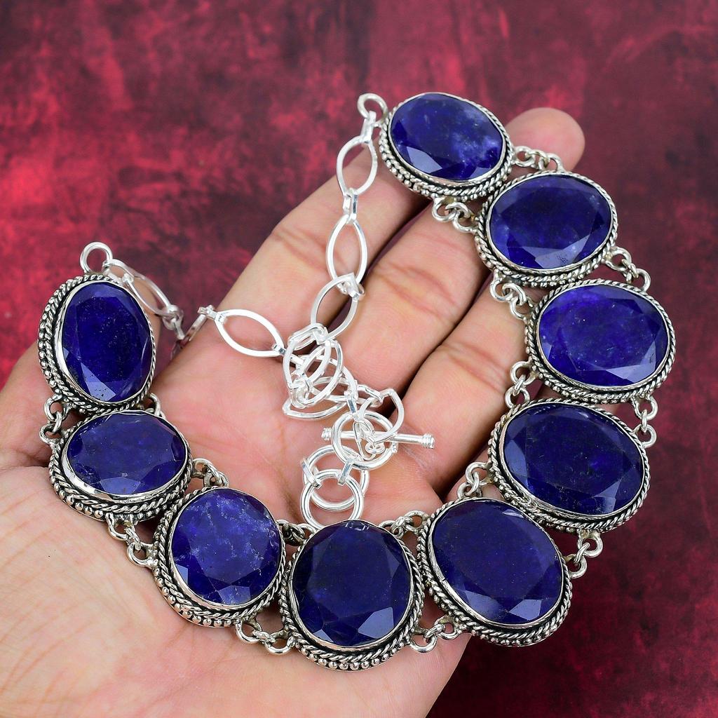 Ожерелье из чистого серебра 925 пробы с бирманским сапфиром и регулируемой цепочкой, ювелирное ожерелье ручной работы из драгоценных камней на День памяти