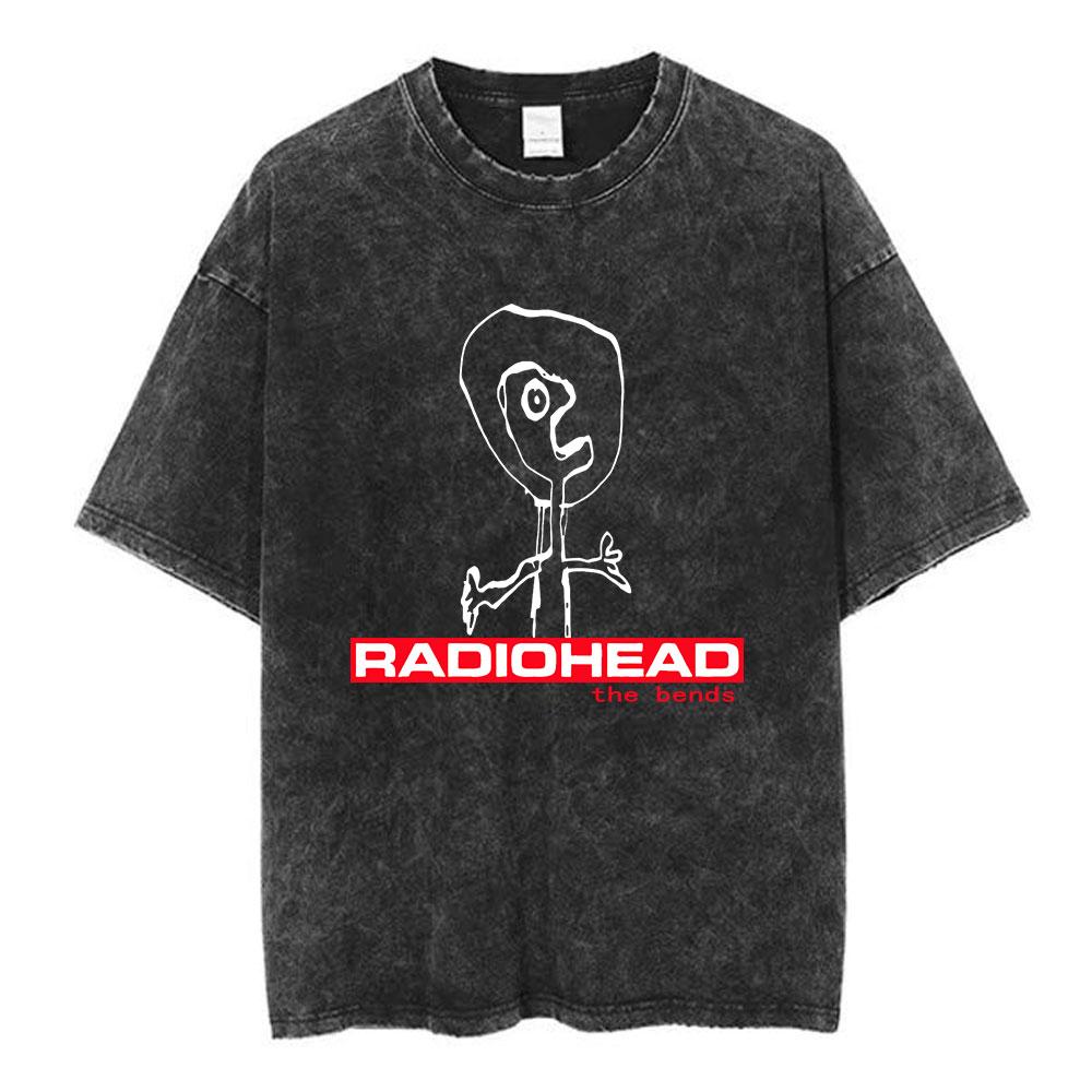 Radiohead Rock Band Washed Cotton T Shirt Men Women Hip Hop Music Tee Fashion Short Sleeve Tshirt Summer Oversized T-shirts Tops