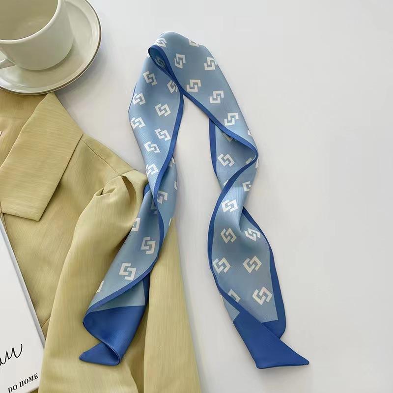 Маленький белый и нежно-зеленый шелковый шарф для женщин, тонкая лента, повязка на голову, резинка для волос, украшение для сумки, длинный