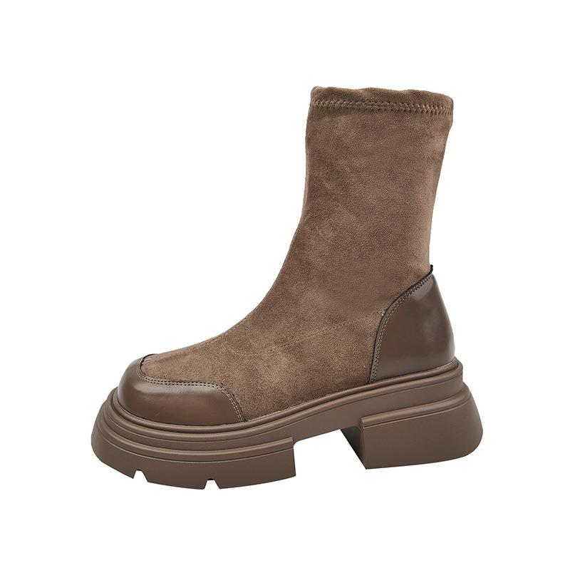 Платформенные короткие ботинки женская обувь новые раннеосенние эластичные тонкие ботинки ретро ботинки Мартин ботинки Челси