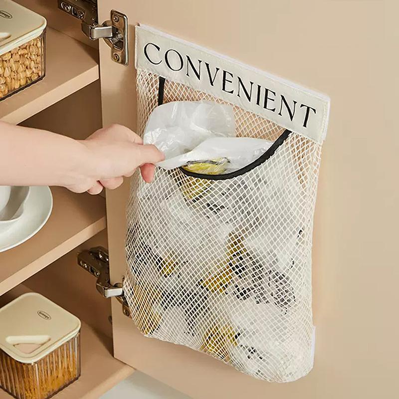 1Pc Hanging Storage Mesh Bags Kitchen Garbage Bag Storage Tools Wall-Mounted Large-Capacity Storage Bag Packaging Plastic Bag