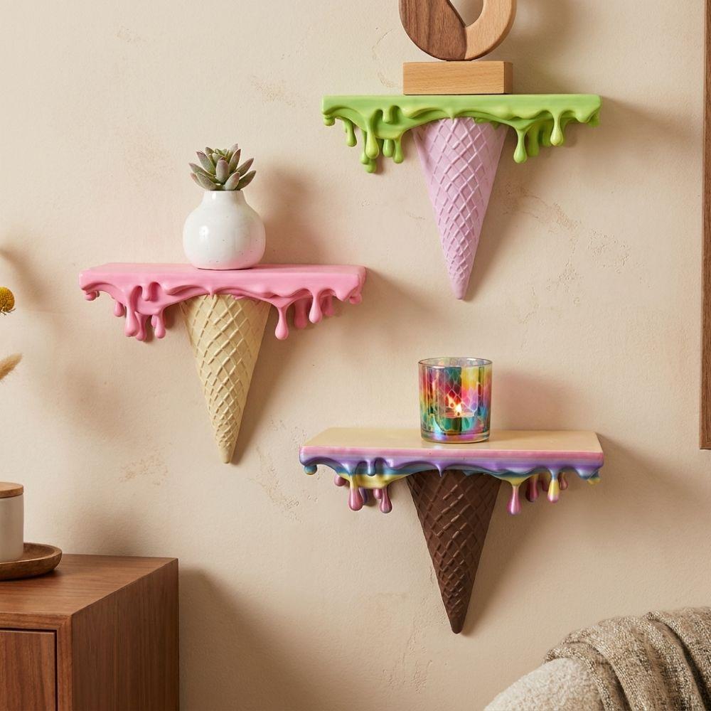 Wall-Mounted Drip Floating Shelf Plastic Waffle Cone Display Stand Wall Storage Rack Home Decor