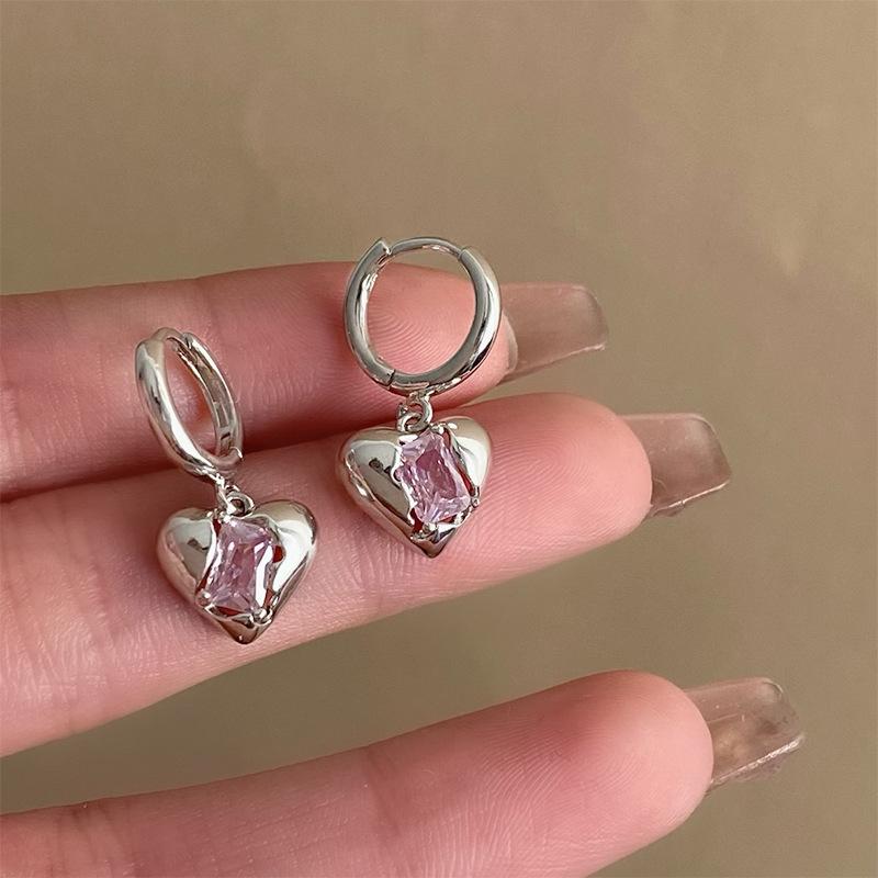 ANENJERY Квадратный розовый циркон с кулоном в виде сердца, серьги-кольца для женщин, уникальный дизайн, вечерние украшения, pendientes brincos