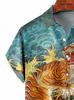 Рубашка с тигровым принтом Алоха, короткая, яркая, летняя, гавайская, большого размера [syatu032-L], Рукав, Стиль якудза/янки, Наряд, Фестиваль/Фейерверк, Мужская мода,
