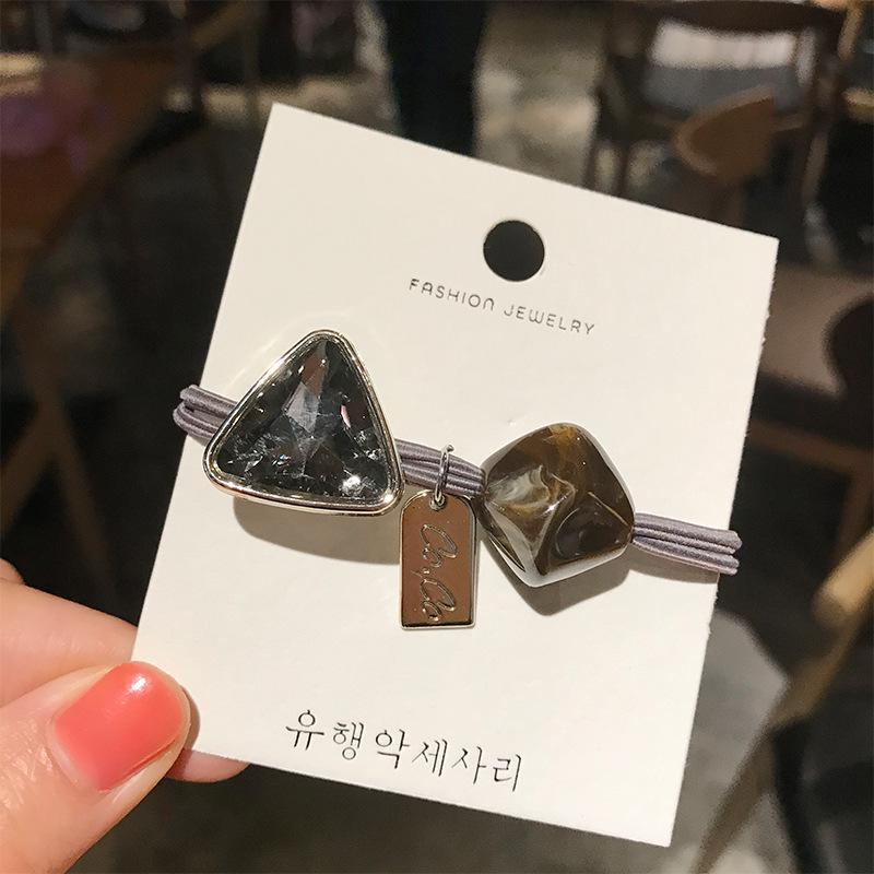 Корейское треугольное хрустальное кольцо для волос: Резинка с мраморным узором и бусинами для хвостиков