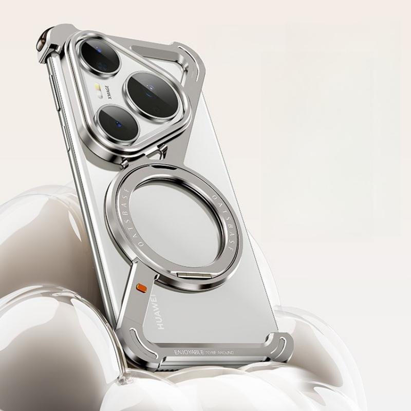 Металлическая магнитная чехол-бампер Oatsbasf для Huawei Pura 80 Ultra/80 Pro/80 Pro+/70 Ultra/70 Pro/Pro+ с подставкой, вращающейся на 360°