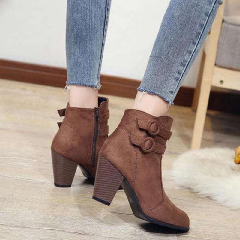 Женские ботинки на открытом воздухе на блочном каблуке, весенне-осенне-зимняя винтажная женская обувь на высоком каблуке