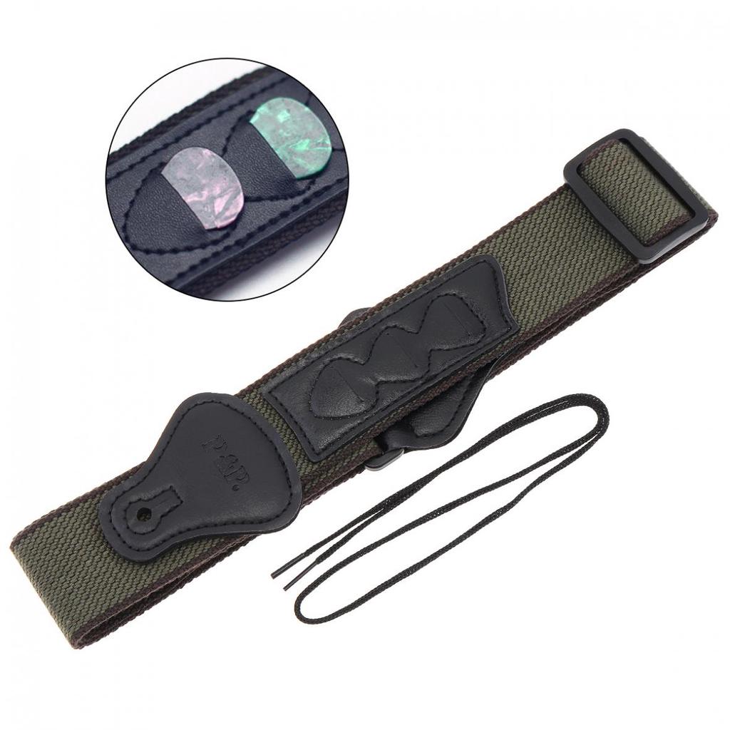Adjustable Pure Cotton Guitar Strap for Acoustic Electric Bass Guitar with Plectrums Pockets