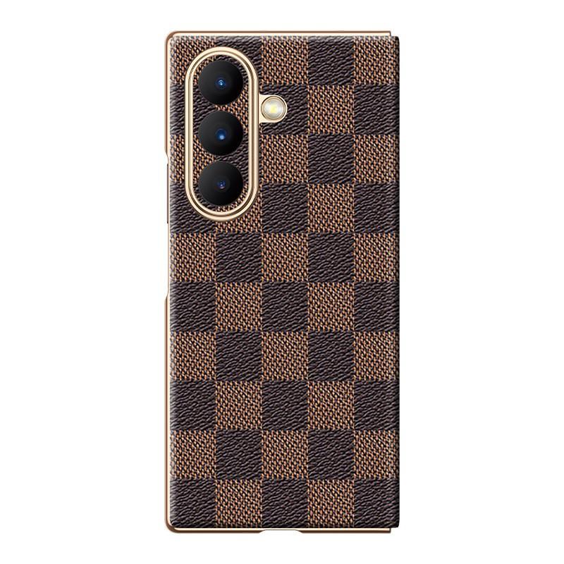 Magnetic Flip Leather Case Galaxy Z Fold7 W26 W25 Gold-Plated Edge Genuine With Grid Shockproof Heat